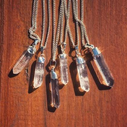 Silver Clear Quartz Point Necklace - Crystal..