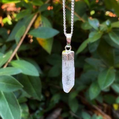 Silver Clear Quartz Point Necklace - Crystal..