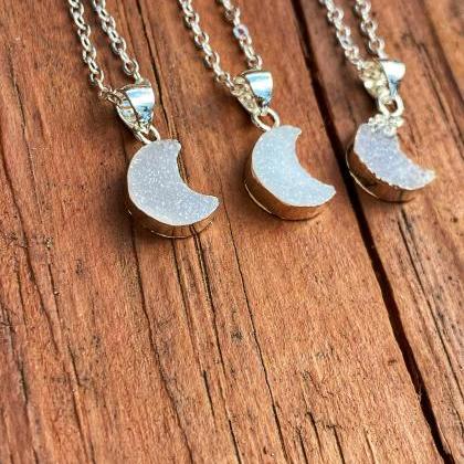 Mini Moon Necklace • Druzy Moon Necklace •..