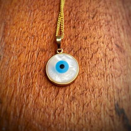 Pearlescent Shell Evil Eye Necklace - Evil Eye..