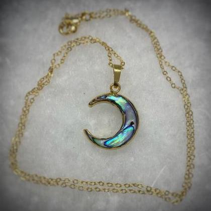 Natural Abalone Shell Crescent Moon Necklace -..