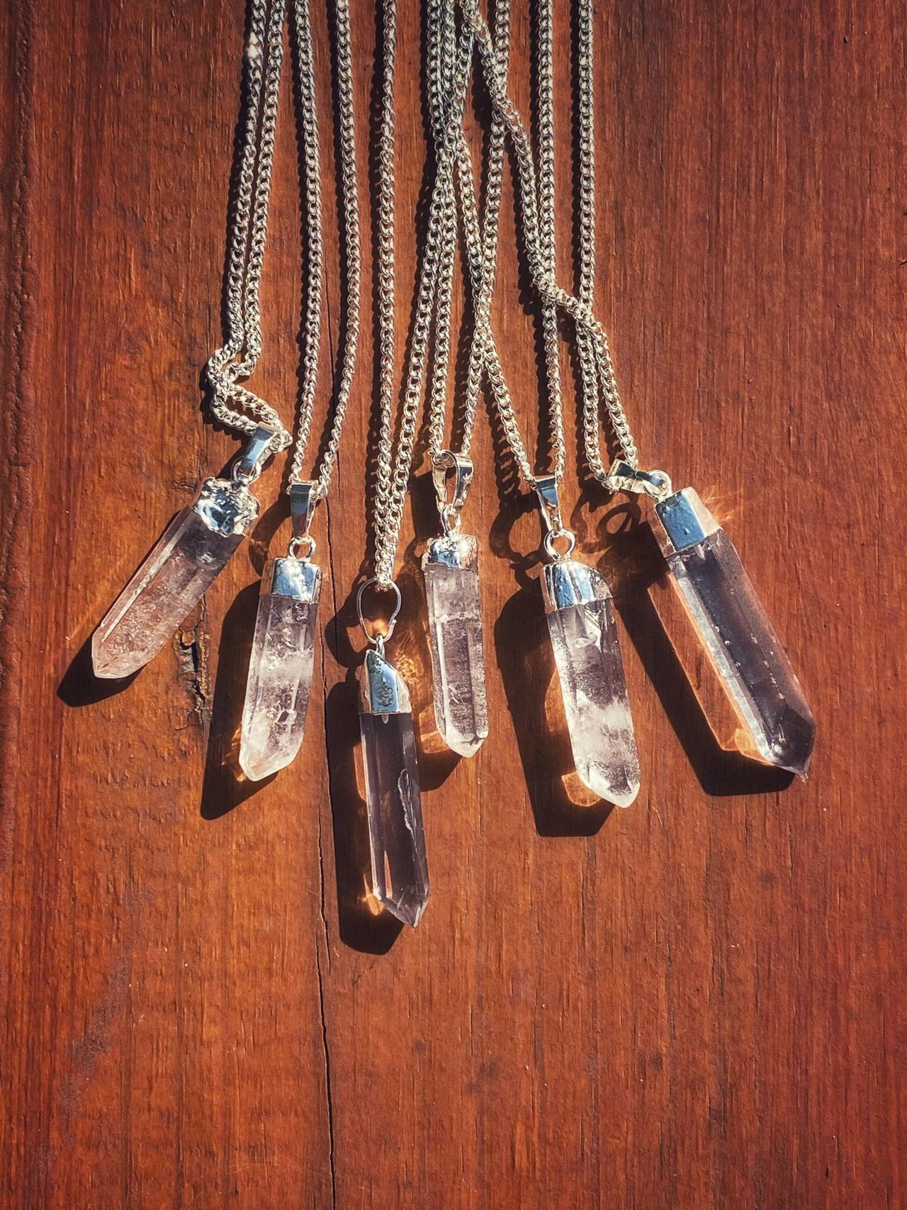 Silver Clear Quartz Point Necklace - Crystal Quartz Point Necklace - Polished Clear Quartz - Quartz Necklace