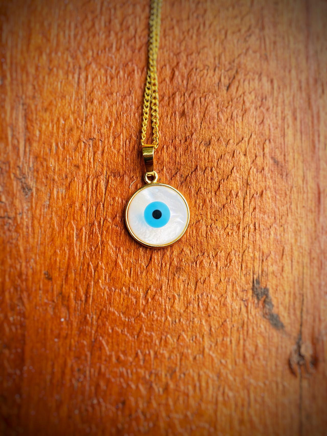 Pearlescent Shell Evil Eye Necklace - Evil Eye Talisman - Evil Eye Jewelry - Evil Eye Necklace - Evil Eye Charm Necklace - Shell Jewelry