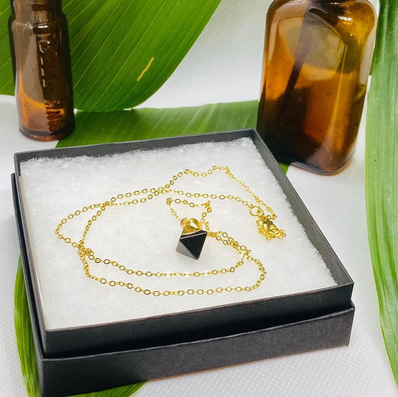 Diamond-cut Black Agate Necklace - Agate Jewelry - Agate Diamond - Gemstone Necklace - Black Quartz - Quartz Necklace - Black Agate Pendant
