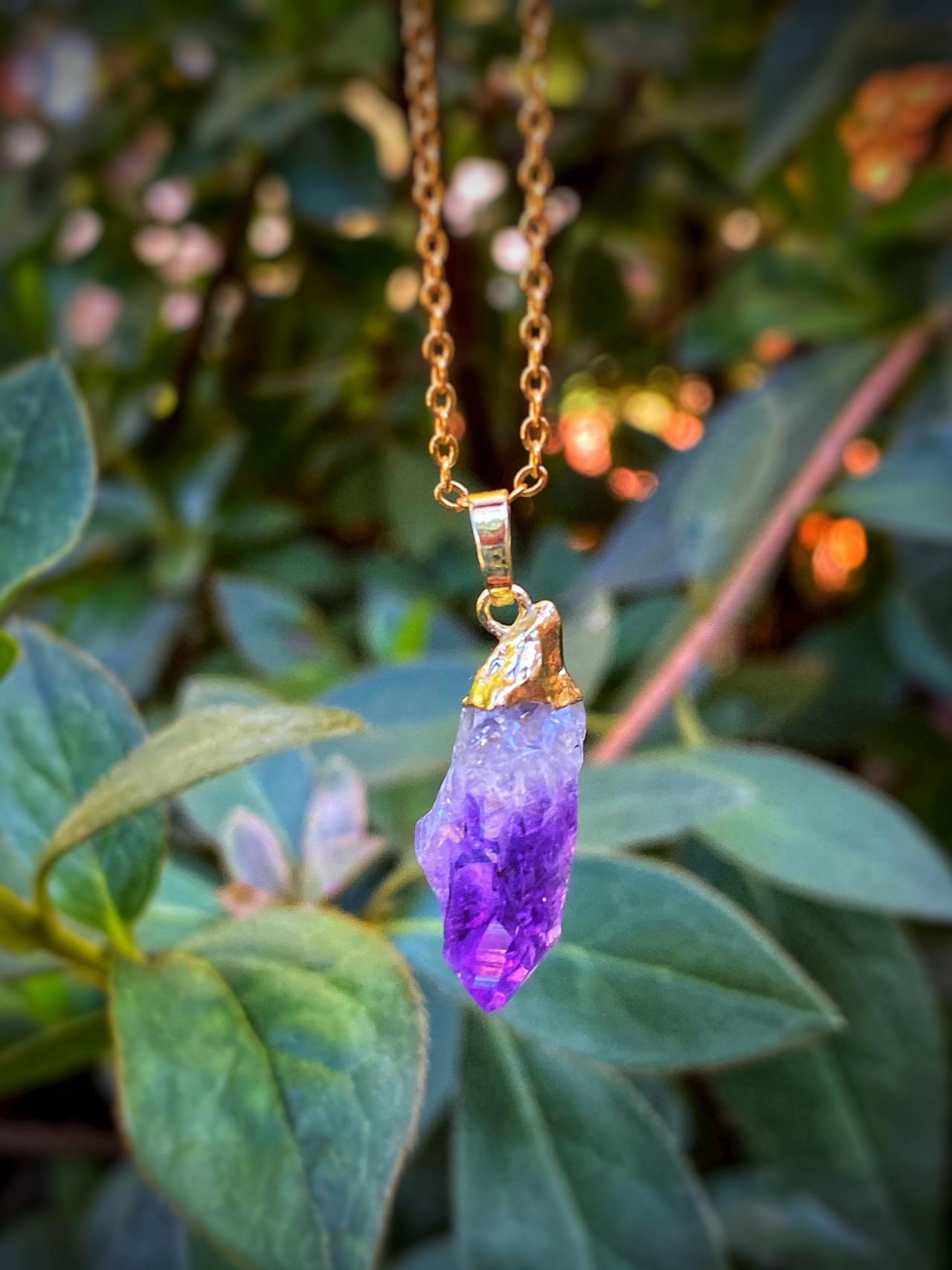 Raw Amethyst Nugget Necklace -amethyst Cluster - Amethyst Necklace - Amethyst Pendant - Rough Amethyst - Amethyst Point - Amethyst Crystal