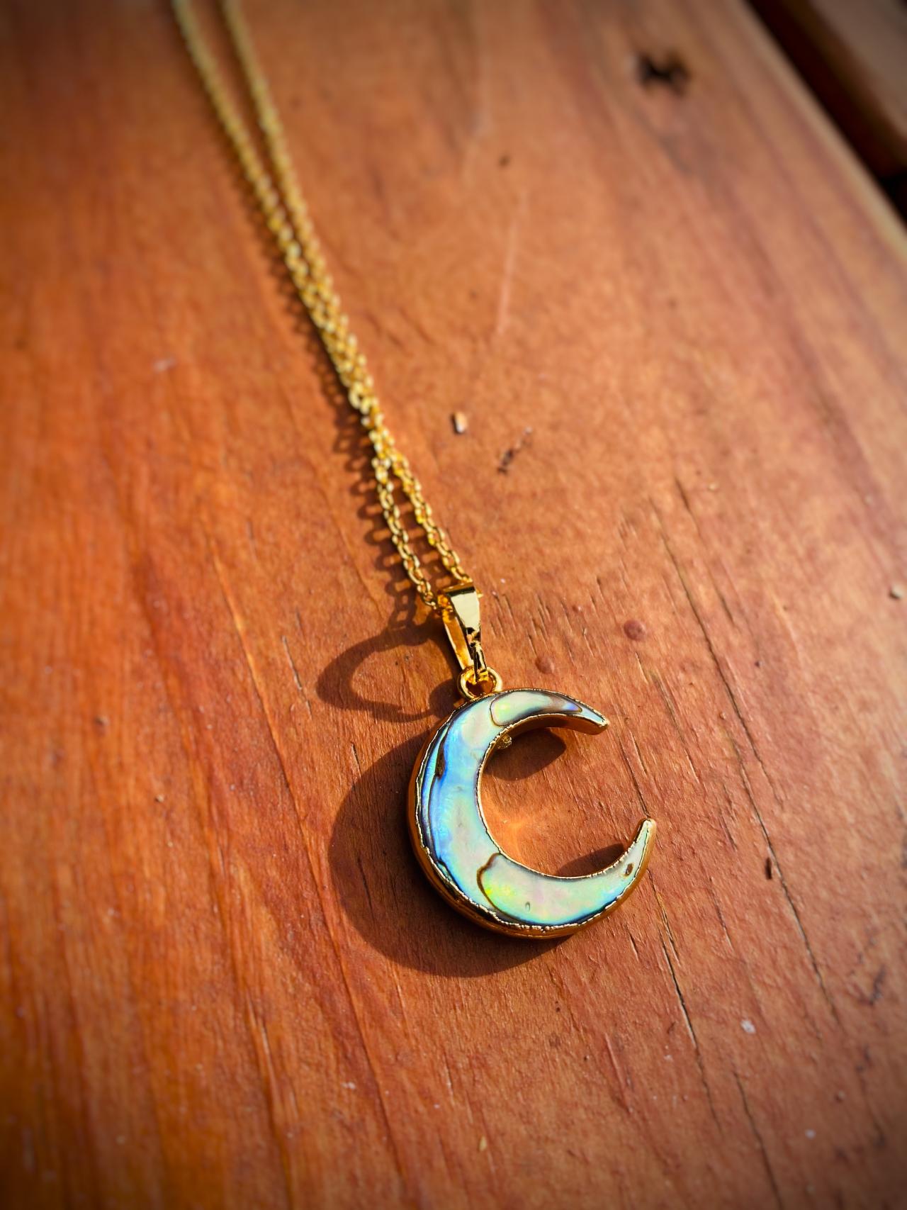 Natural Abalone Shell Crescent Moon Necklace - Moon Necklace - Moon Jewelry - Shell Jewelry - Crescent Moon Pendant - Moon Pendant