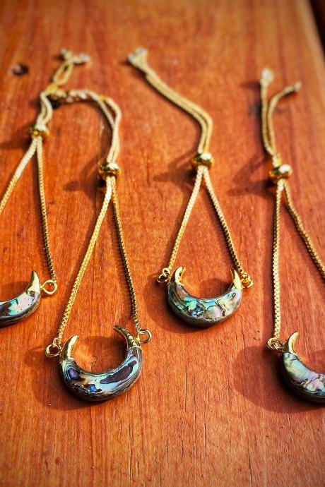 Abalone Shell Crescent Moon Bracelet - Natural Shell Bracelet - Moon Jewelry - Moon Bracelet - Abalone Shell - Gold Moon Bracelet - Dainty