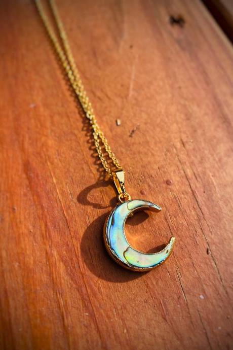 Natural Abalone Shell Crescent Moon Necklace - Moon Necklace - Moon Jewelry - Shell Jewelry - Crescent Moon Pendant - Moon Pendant