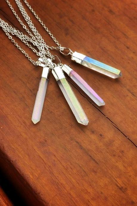Aura Quartz Necklace - Silver - Angel Aura Quartz - Quartz Crystal - Quartz Point - Quartz Crystal Necklace - Clear Quartz Necklace - Quartz