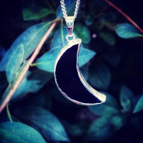 Black Agate Crescent Moon Necklace - Crescent Moon Necklace - Agate Jewelry - Silver Moon Necklace - Natural Crystal - Black Moon Necklace