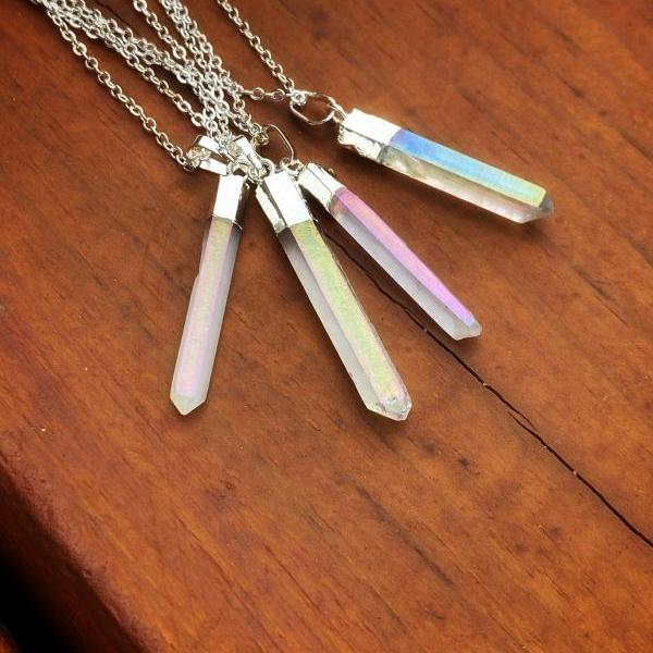 Aura Quartz Necklace - Silver - Angel Aura Quartz - Quartz Crystal - Quartz Point - Quartz Crystal Necklace - Clear Quartz Necklace - Quartz